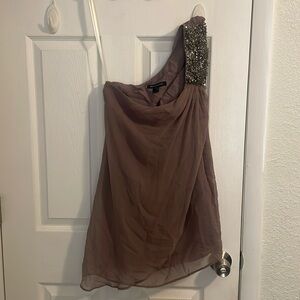 French Connection One-Shoulder Top in Brown with Embellished Strap
